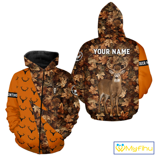 Whitetail Deer Hunting Orange and Autumn Camo Shirts, Personalized Hunting Shirt NHT212