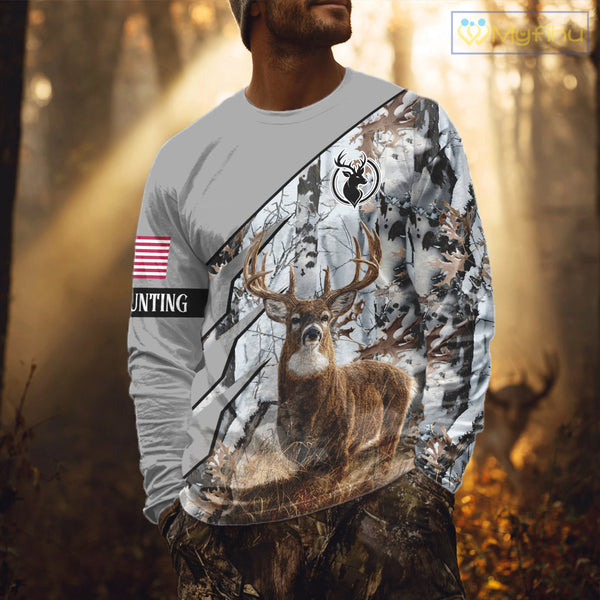 Snowfall Deer Hunting 3D All Over Print Winter Camo Shirt Custom Name For Big Game Hunters NHT214