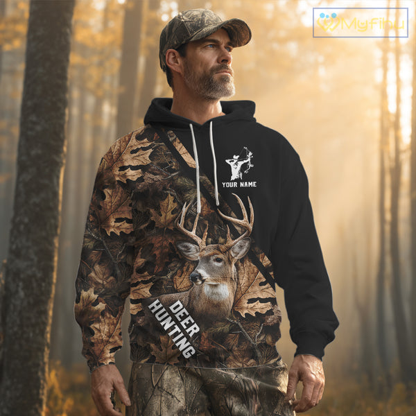 Deer Hunting Camo Custom Name 3D All Over Print Hoodie Basic Brown, Deer Hunting Season NHT352