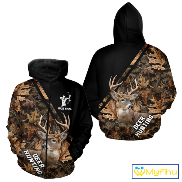 Deer Hunting Camo Custom Name 3D All Over Print Hoodie Basic Brown, Deer Hunting Season NHT352