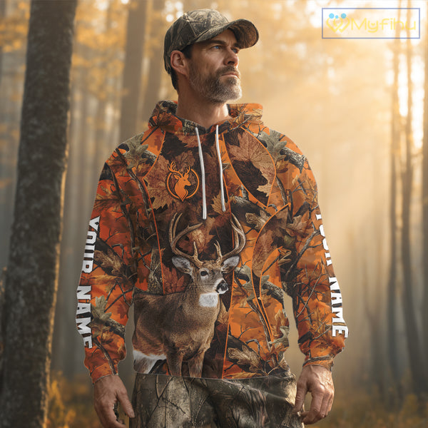 Unisex 3D Deer Hunting Orange Camo Shirt, Whitetail Deer Hunting Shirt For Deer Hunters NHT221