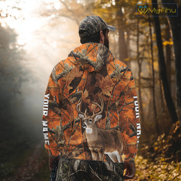 Unisex 3D Deer Hunting Orange Camo Shirt, Whitetail Deer Hunting Shirt For Deer Hunters NHT221