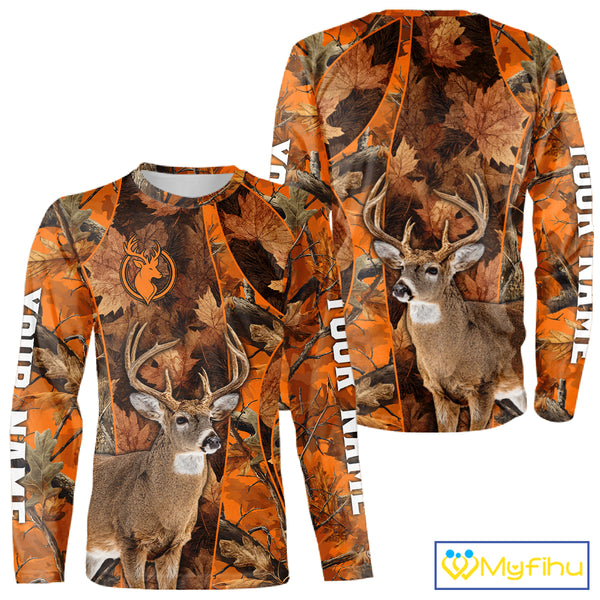 Unisex 3D Deer Hunting Orange Camo Shirt, Whitetail Deer Hunting Shirt For Deer Hunters NHT221