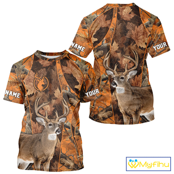 Unisex 3D Deer Hunting Orange Camo Shirt, Whitetail Deer Hunting Shirt For Deer Hunters NHT221
