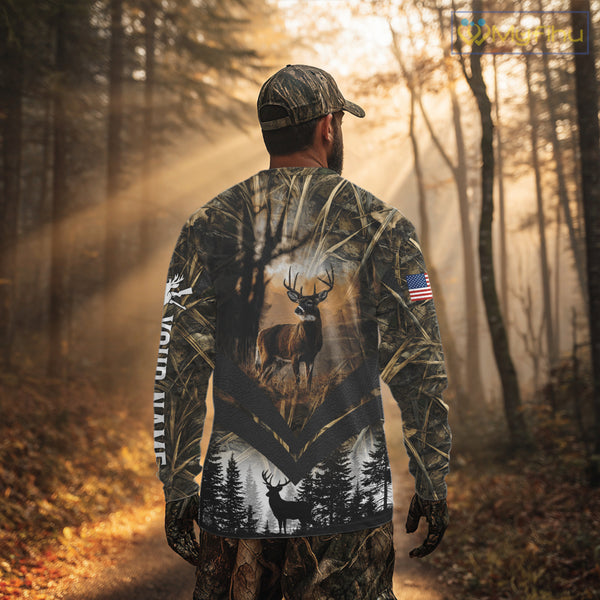 Deer Hunting Shirt US Flag 3D All Over Print, Custom Name Personalized Gift NHT298