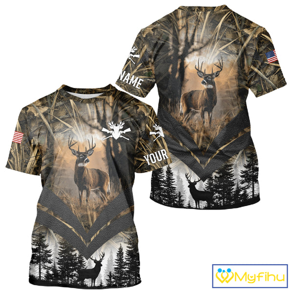Deer Hunting Shirt US Flag 3D All Over Print, Custom Name Personalized Gift NHT298