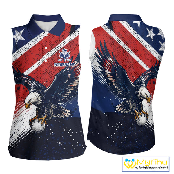 Womens Sleeveless Golf Polo Shirt Custom American Eagle Golf Shirts Personalized Golf Clubs Team Golf Top NHT902