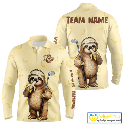 Funny Sloth Banana Mens Golf Polo Shirt Custom Golf Jerseys, Golf Apparel Gift For Golf Lovers NHT907