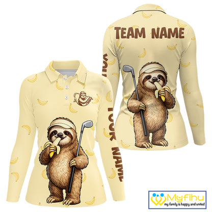 Funny Sloth Banana Womens Golf Polo Shirt Custom Golf Jerseys, Golf Apparel Gift For Golf Lovers NHT907