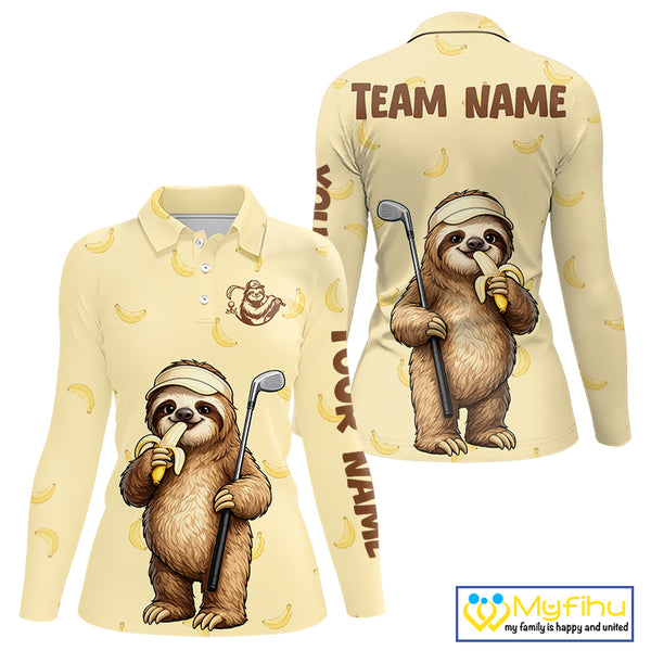 Funny Sloth Banana Womens Golf Polo Shirt Custom Golf Jerseys, Golf Apparel Gift For Golf Lovers NHT907