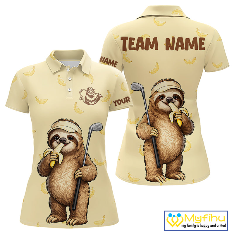 Funny Sloth Banana Womens Golf Polo Shirt Custom Golf Jerseys, Golf Apparel Gift For Golf Lovers NHT907