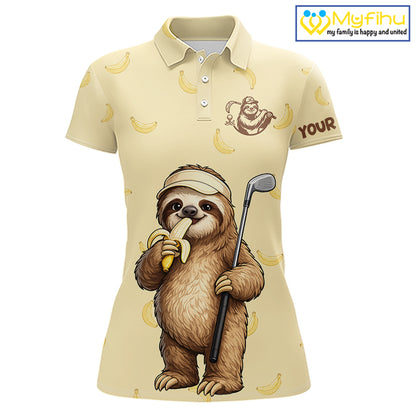 Funny Sloth Banana Womens Golf Polo Shirt Custom Golf Jerseys, Golf Apparel Gift For Golf Lovers NHT907