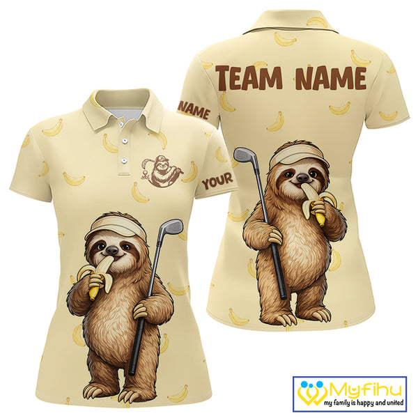 Funny Sloth Banana Womens Golf Polo Shirt Custom Golf Jerseys, Golf Apparel Gift For Golf Lovers NHT907