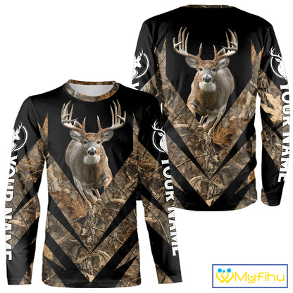 Customized Name Whitetail Deer Hunting Jump Shirt, Hunting Hoodie For Men NHT354