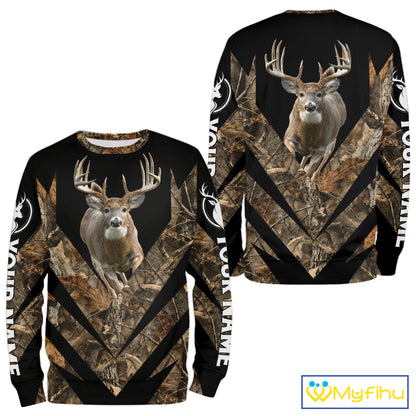 Customized Name Whitetail Deer Hunting Jump Shirt, Hunting Hoodie For Men NHT354