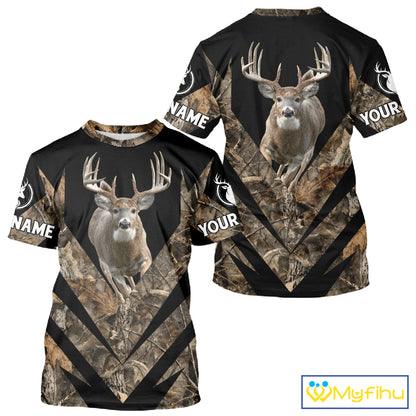Customized Name Whitetail Deer Hunting Jump Shirt, Hunting Hoodie For Men NHT354