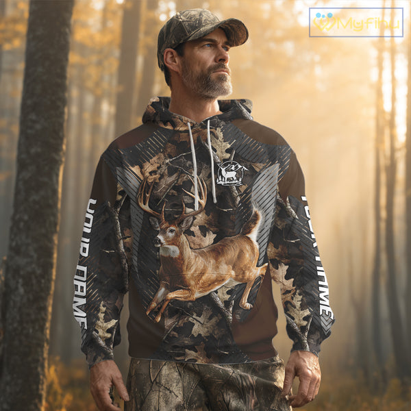 Whitetail Deer Jumping 3D All Over Print Shirts, Gift for Deer Hunters Men, Hunting Hoodie NHT355