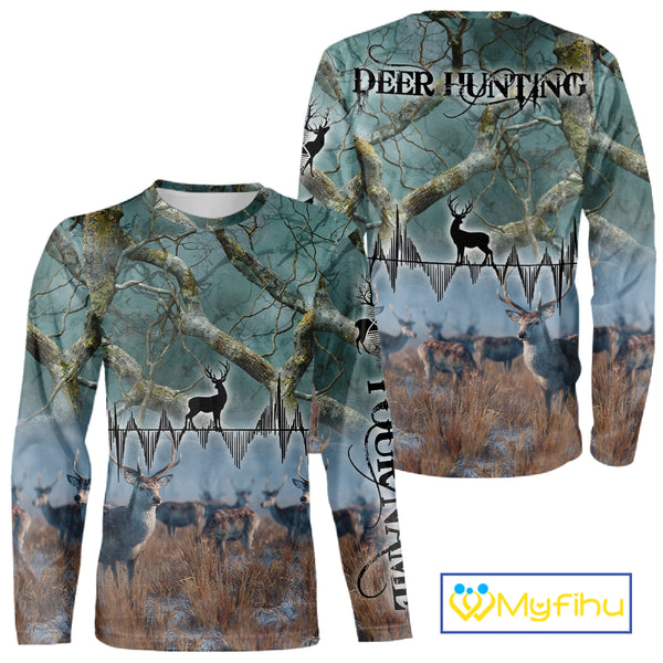 Deer Hunting Shirt 3D All-Over Print with Deer & Forest Camo For Deer Hunters – Custom Name  NHT26