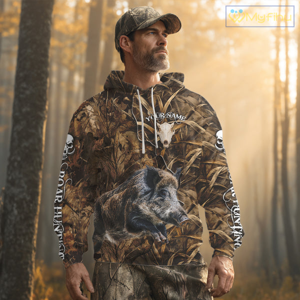 Personalized Wild Hog Hunting Camo Full Printing Shirts, Boar Hunting Gifts, Hunting Season NHT125