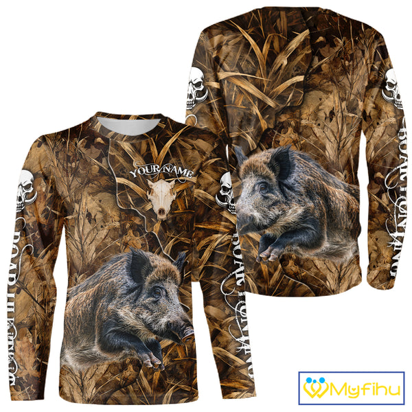 Personalized Wild Hog Hunting Camo Full Printing Shirts, Boar Hunting Gifts, Hunting Season NHT125