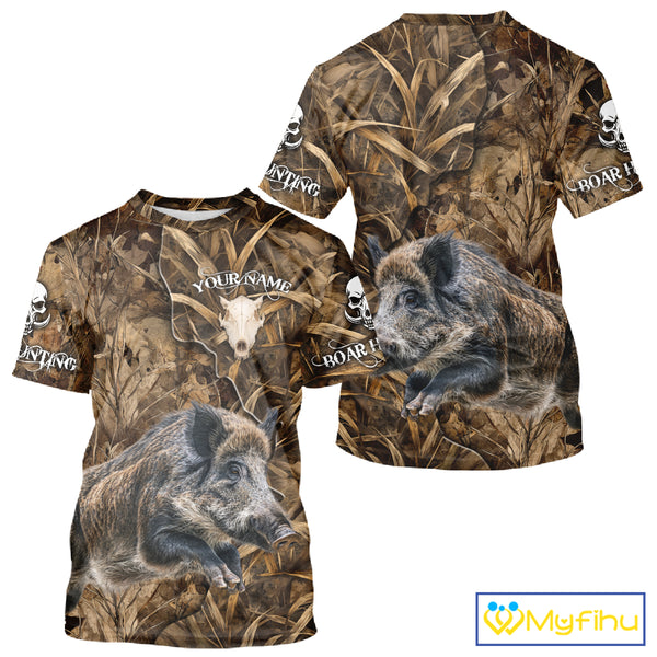 Personalized Wild Hog Hunting Camo Full Printing Shirts, Boar Hunting Gifts, Hunting Season NHT125