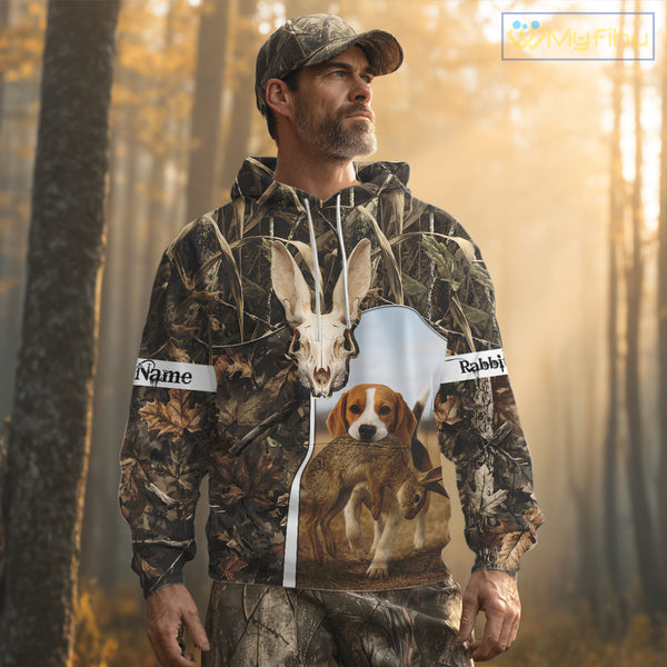 Rabbit Hunting With Beagle 3D Skull Camo Custom Hunting Shirt, Rabbit Hunting Clothing NHT229