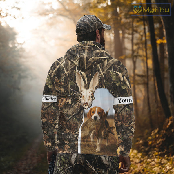 Rabbit Hunting With Beagle 3D Skull Camo Custom Hunting Shirt, Rabbit Hunting Clothing NHT229