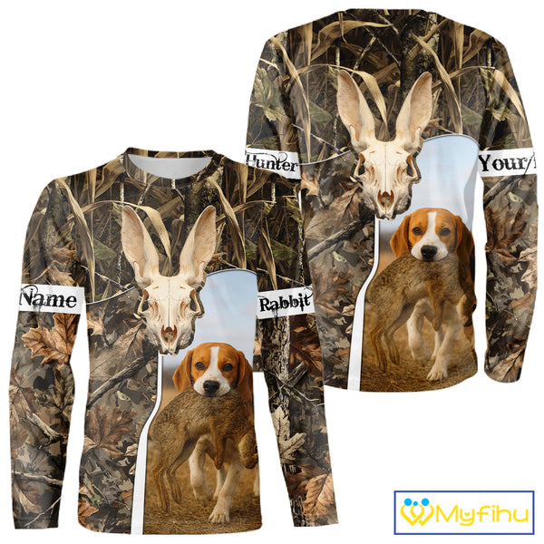 Rabbit Hunting With Beagle 3D Skull Camo Custom Hunting Shirt, Rabbit Hunting Clothing NHT229
