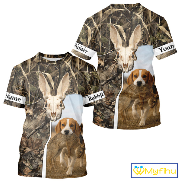 Rabbit Hunting With Beagle 3D Skull Camo Custom Hunting Shirt, Rabbit Hunting Clothing NHT229