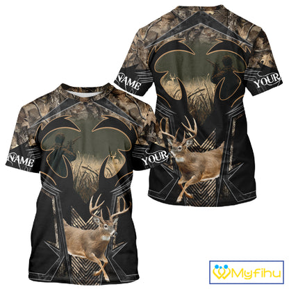 Deer Hunting Shirt 3D All-Over Print Deer with Camo Forest, Gift for Deer Hunters Men NHT360