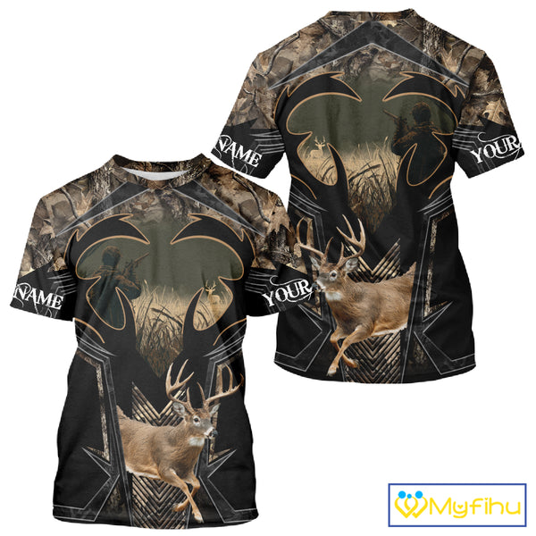 Deer Hunting Shirt 3D All-Over Print Deer with Camo Forest, Gift for Deer Hunters Men NHT360