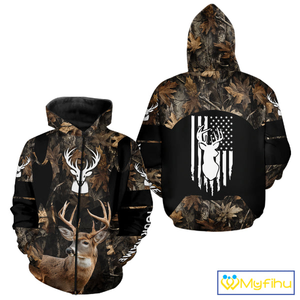Deer Hunting With Full All Over 3D For Deer Hunters, Personalized US Flag Camouflage NHT362