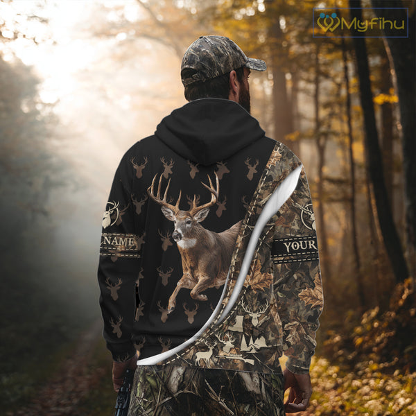 Best Deer Hunting Shirt Black Camo 3D Custom Name, Season Deer Hunting, Whitetail Deer Shirt NHT132