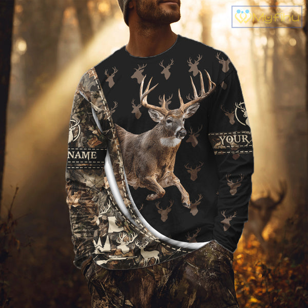 Best Deer Hunting Shirt Black Camo 3D Custom Name, Season Deer Hunting, Whitetail Deer Shirt NHT132