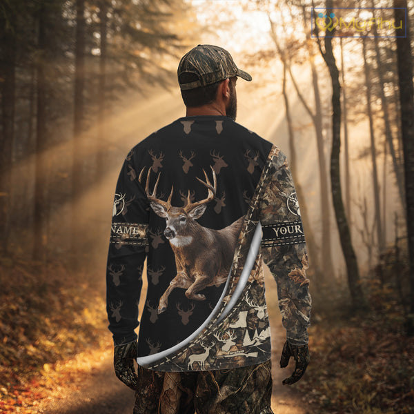Best Deer Hunting Shirt Black Camo 3D Custom Name, Season Deer Hunting, Whitetail Deer Shirt NHT132