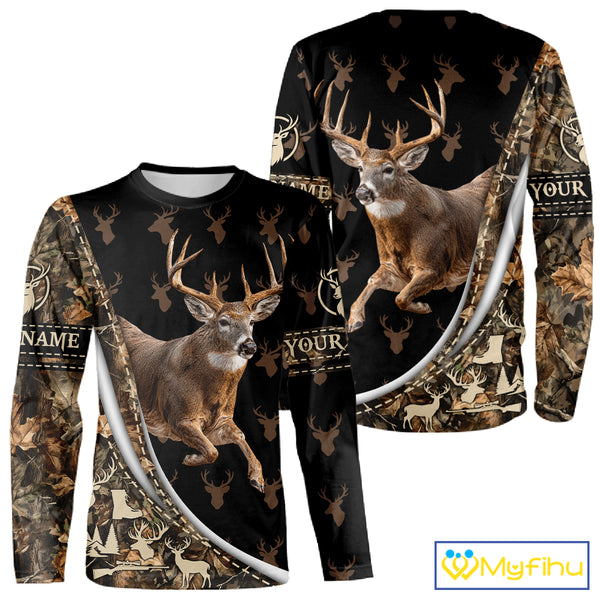 Best Deer Hunting Shirt Black Camo 3D Custom Name, Season Deer Hunting, Whitetail Deer Shirt NHT132