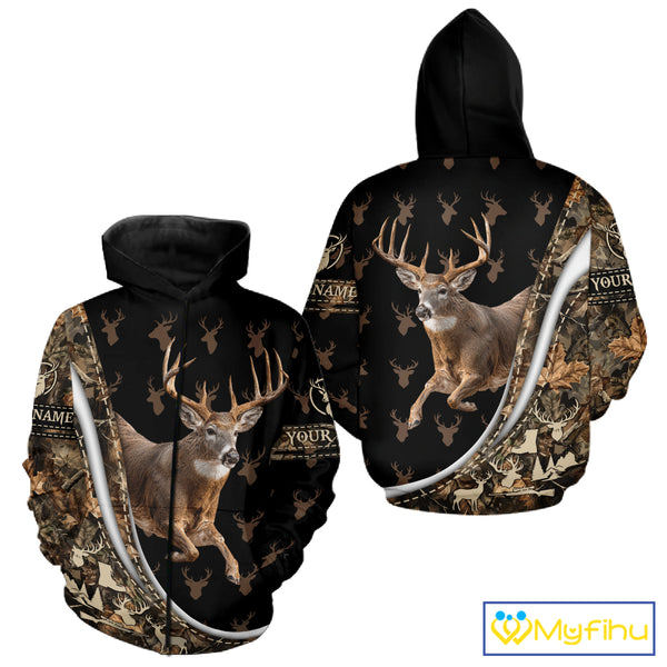 Best Deer Hunting Shirt Black Camo 3D Custom Name, Season Deer Hunting, Whitetail Deer Shirt NHT132