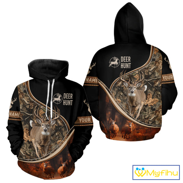Deer Jumping Shirt Black Camo 3D Custom, Season Deer Hunting, Whitetail Deer Shirt NHT134