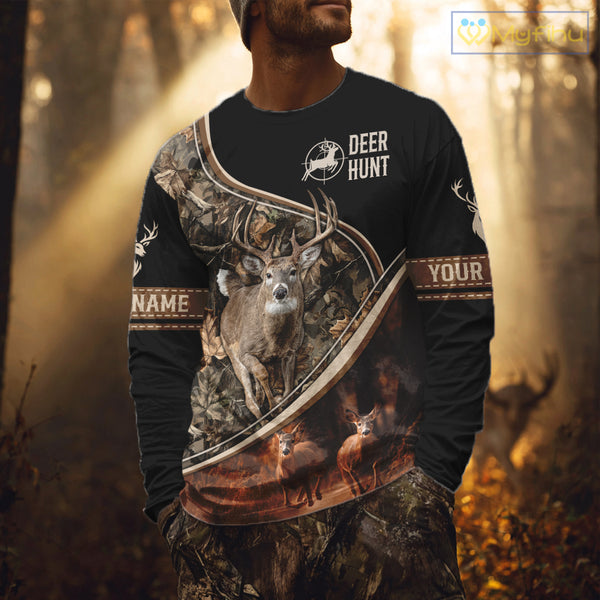 Deer Jumping Shirt Black Camo 3D Custom, Season Deer Hunting, Whitetail Deer Shirt NHT134