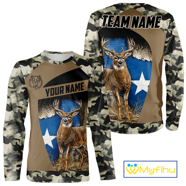 Custom Big Buck Deer Hunting 3D All Over Print Camo with Texas Flag Outdoor Hunting Apparel NHT32