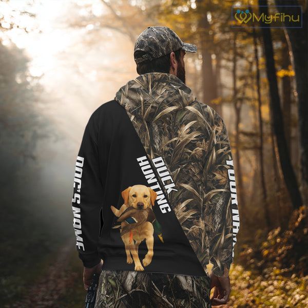 Waterfowl Duck Hunting With Yellow Lab Dogs, Custom Name All Over Print Shirts NHT234