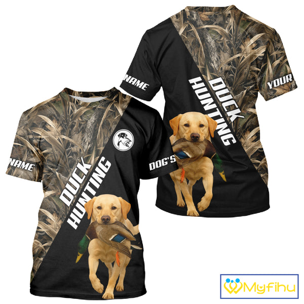 Waterfowl Duck Hunting With Yellow Lab Dogs, Custom Name All Over Print Shirts NHT234