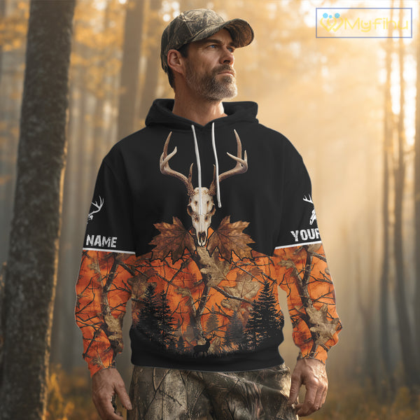 Skull Deer Hunting Custom Name Orange Camo Shirt, Deer Hunting Clothing, Hunting Gift NHT237