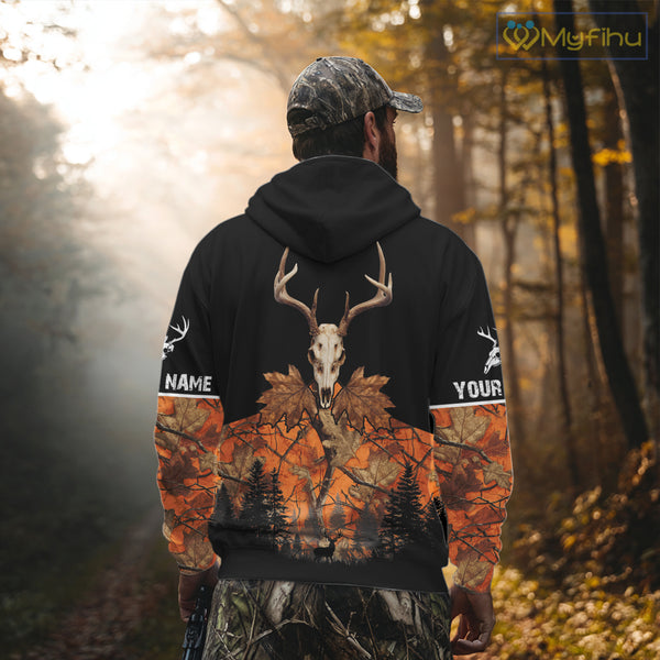 Skull Deer Hunting Custom Name Orange Camo Shirt, Deer Hunting Clothing, Hunting Gift NHT237