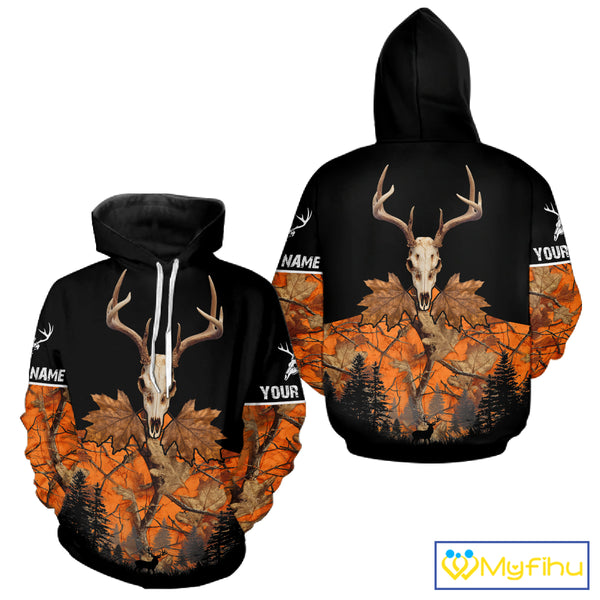Skull Deer Hunting Custom Name Orange Camo Shirt, Deer Hunting Clothing, Hunting Gift NHT237