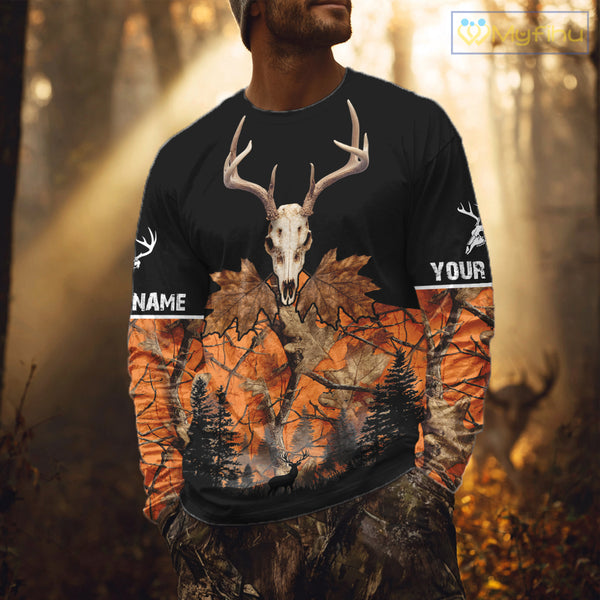 Skull Deer Hunting Custom Name Orange Camo Shirt, Deer Hunting Clothing, Hunting Gift NHT237