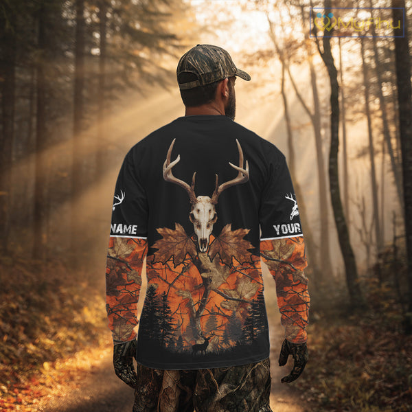 Skull Deer Hunting Custom Name Orange Camo Shirt, Deer Hunting Clothing, Hunting Gift NHT237