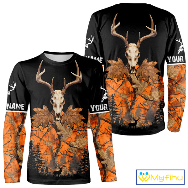 Skull Deer Hunting Custom Name Orange Camo Shirt, Deer Hunting Clothing, Hunting Gift NHT237