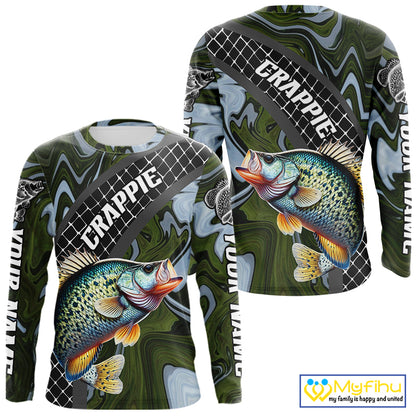 Crappie Fishing Shirts Long Sleeve Abstract Green Camo Performance Jersey For Men NHT924