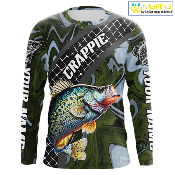 Crappie Fishing Shirts Long Sleeve Abstract Green Camo Performance Jersey For Men NHT924